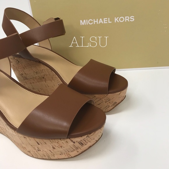 Michael Kors Xaria Wedge Leather Brown Luggage W - Picture 7 of 8